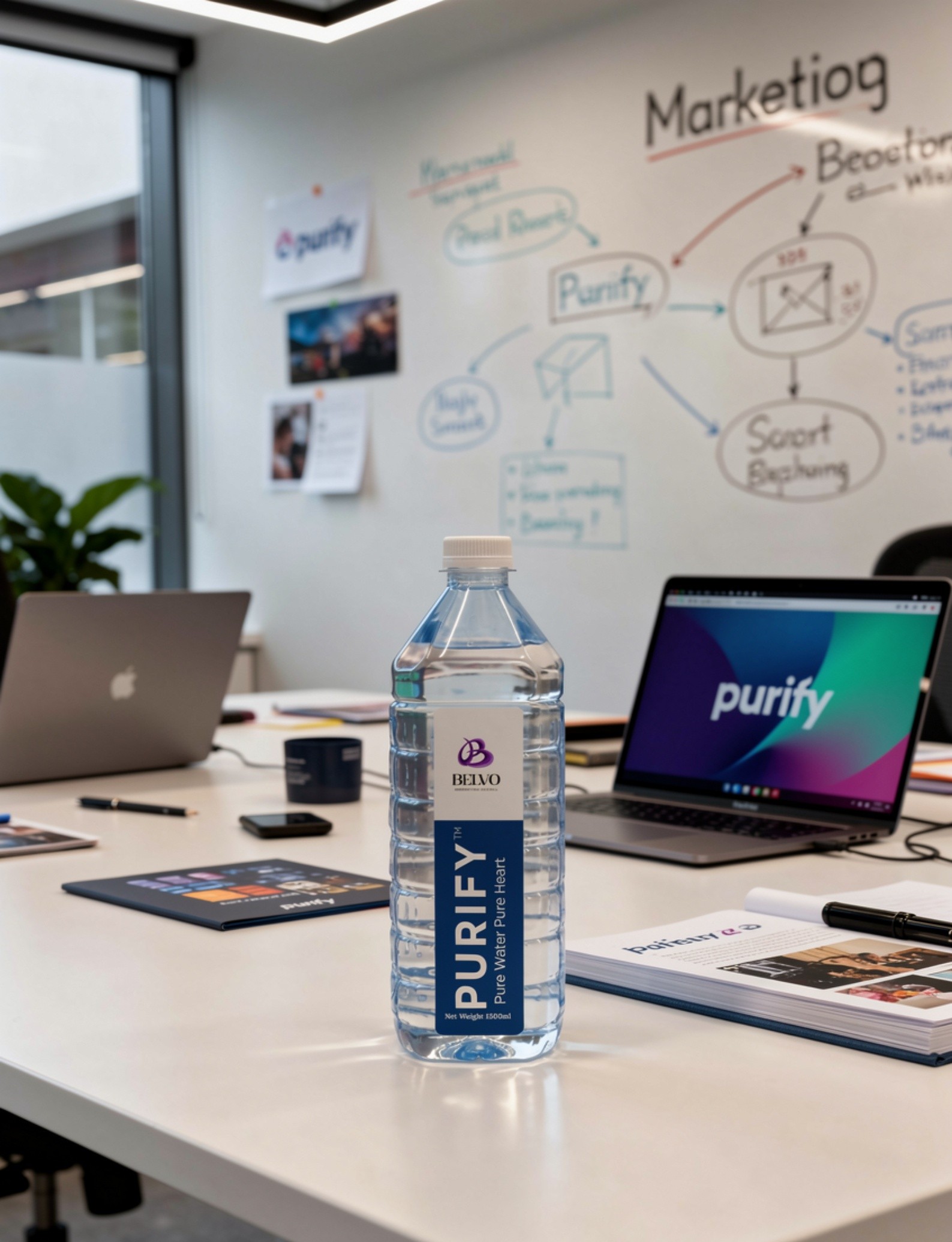 Corporate office meeting room branded water