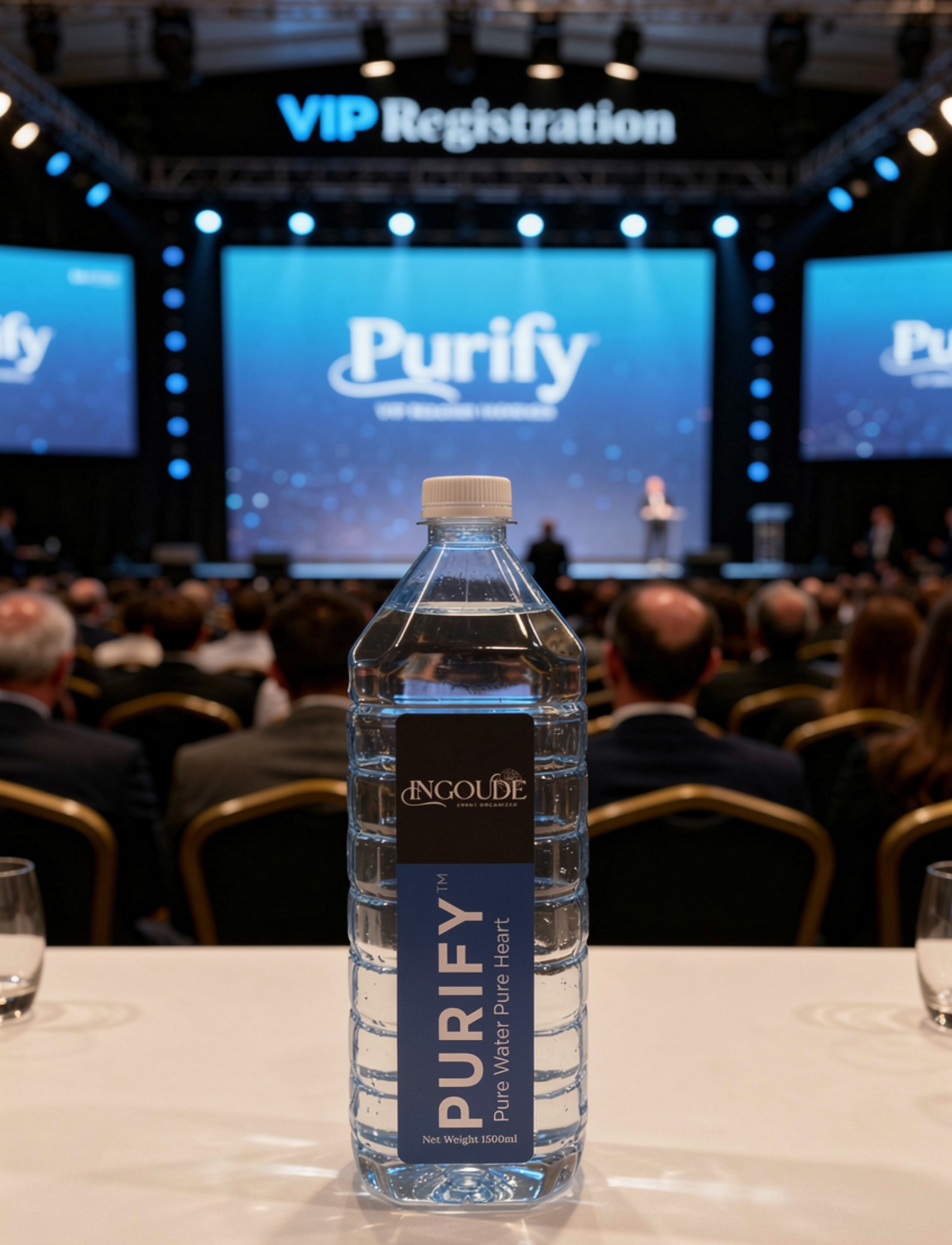 Event planner branded water bottles at event