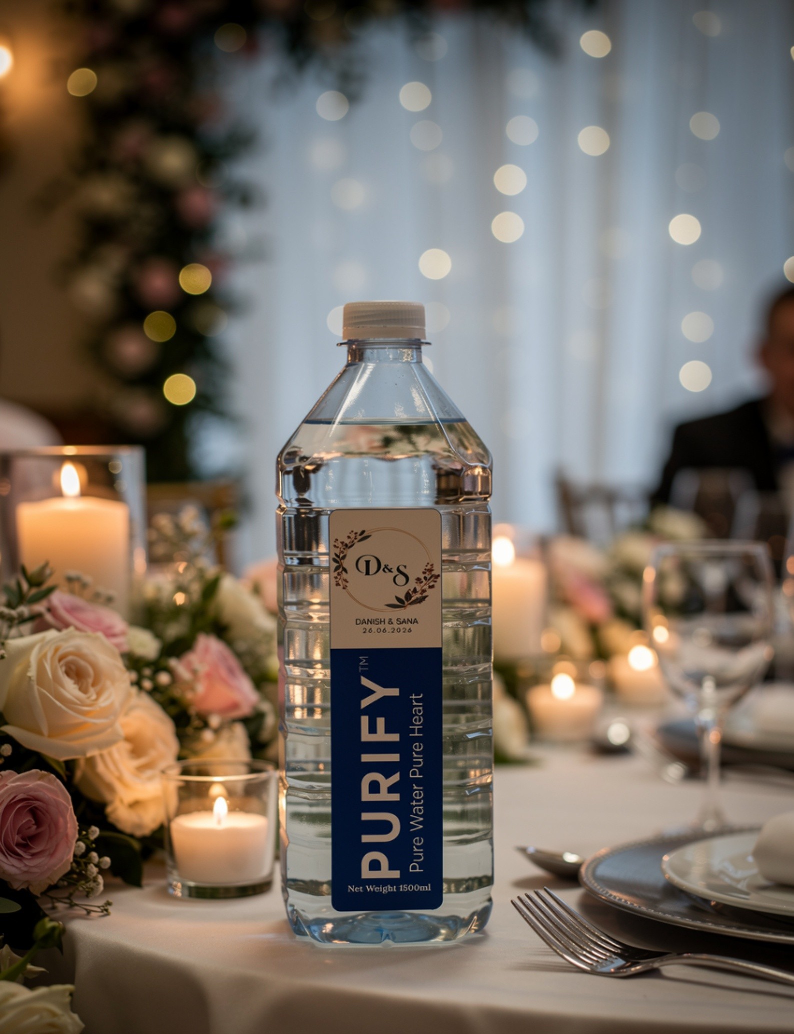 Purify branded water bottle closeup